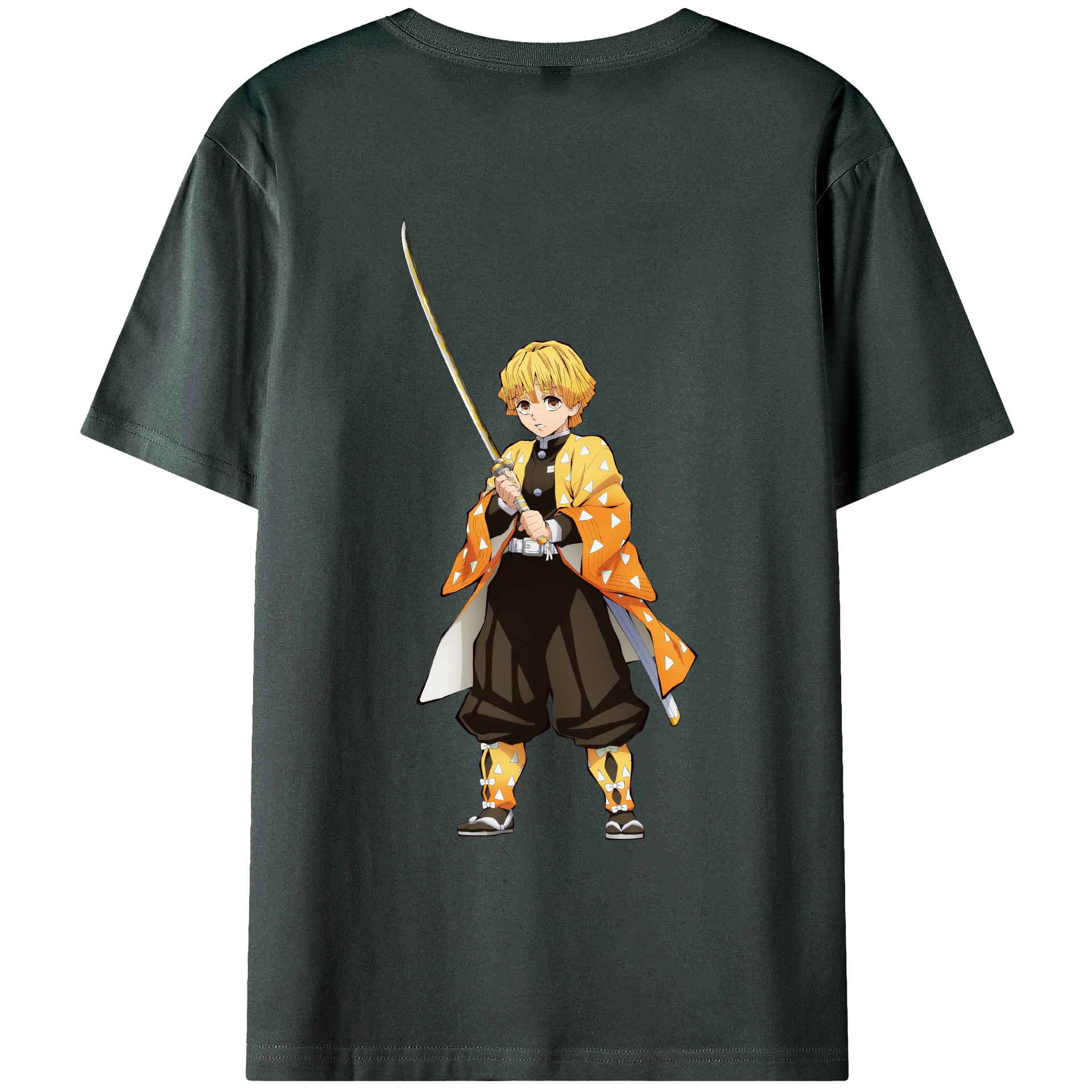 （画像用） 鬼滅の刃（きめつのやいば）我妻 善逸／あがつま ぜんいつ Agatsuma Zenitsu 綿100％ メンズ半袖Tシャツ（バックプリント） 通気性